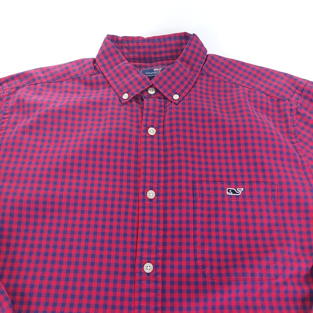 Vineyard Vines Tucker Shirt Mens Large Classic Fit Red Blue Checked Plaid